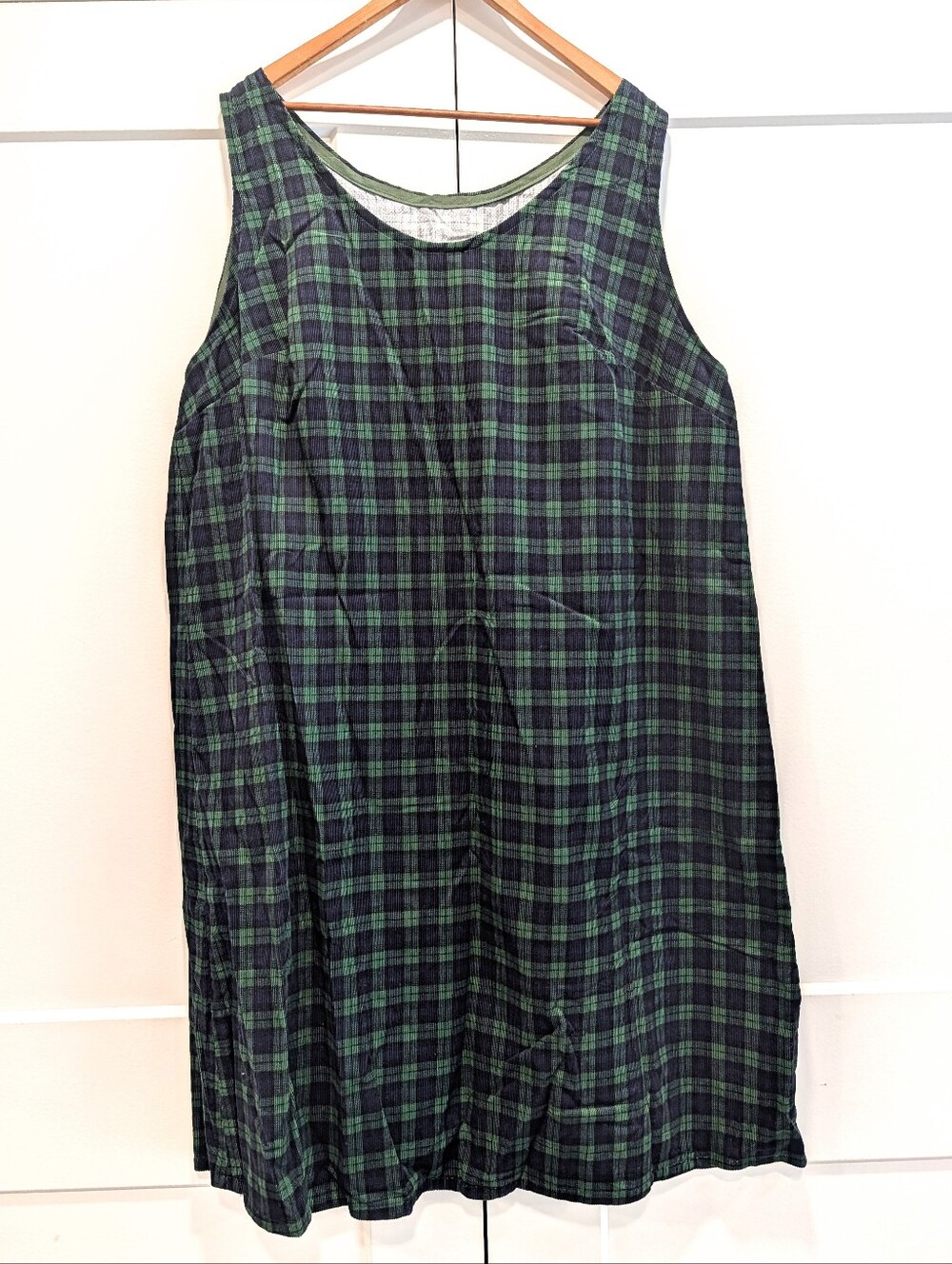 Handmade Green and Navy Tartan Plaid Sleeveless Shift Dress Jumper Size 2X
